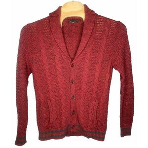 Express Mens Cardigan Grandpa smoking sweater‎ preppy old money gray/red size L